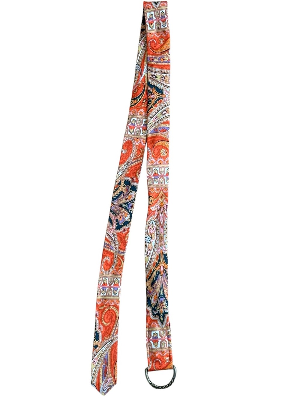 J. Crew Factory 100% Silk Orange Purple. Paisley Pattern Double Ring Belt. M/L.
